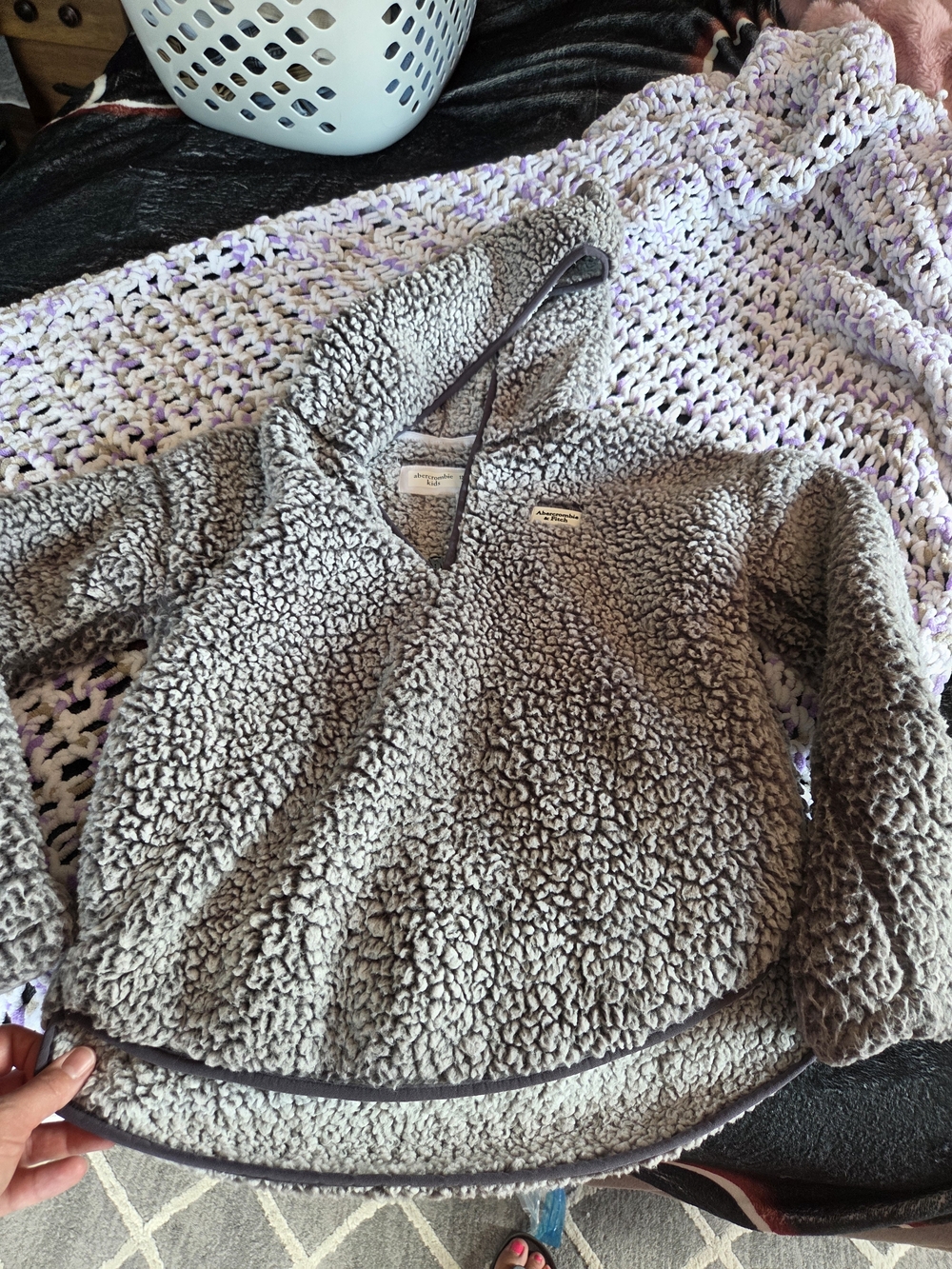 abercrombie kids Gray Sherpa Lined Hoodie